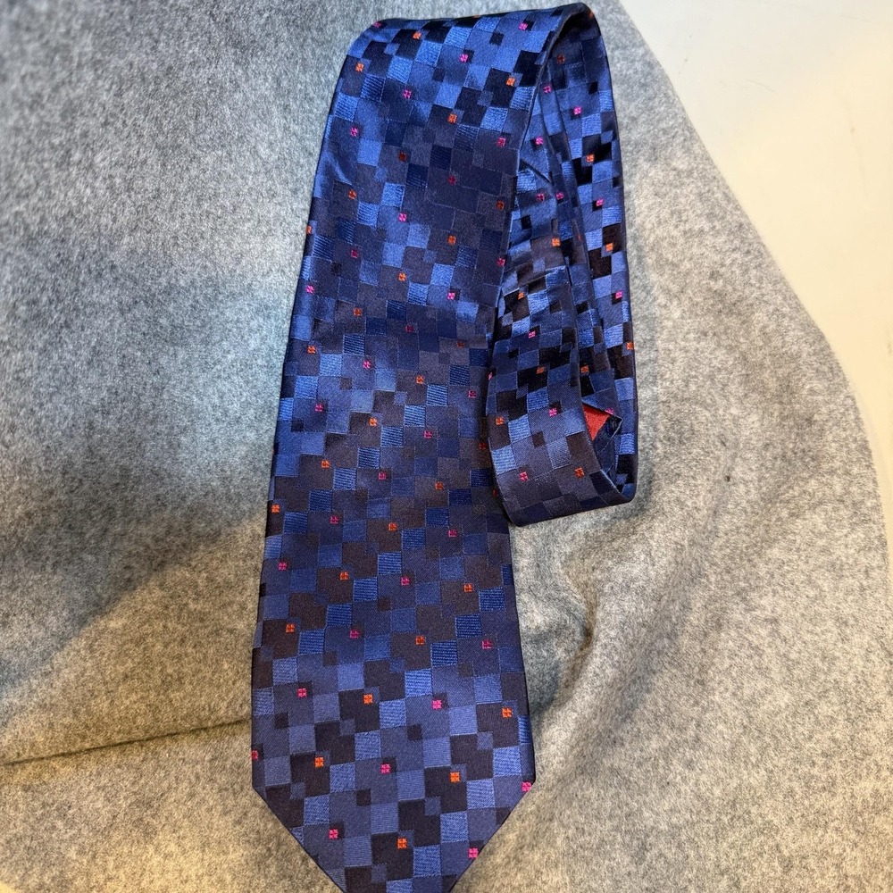 Christian Lacroix Tie Mens One Size Blue Geometric Silk Made Italy Necktie